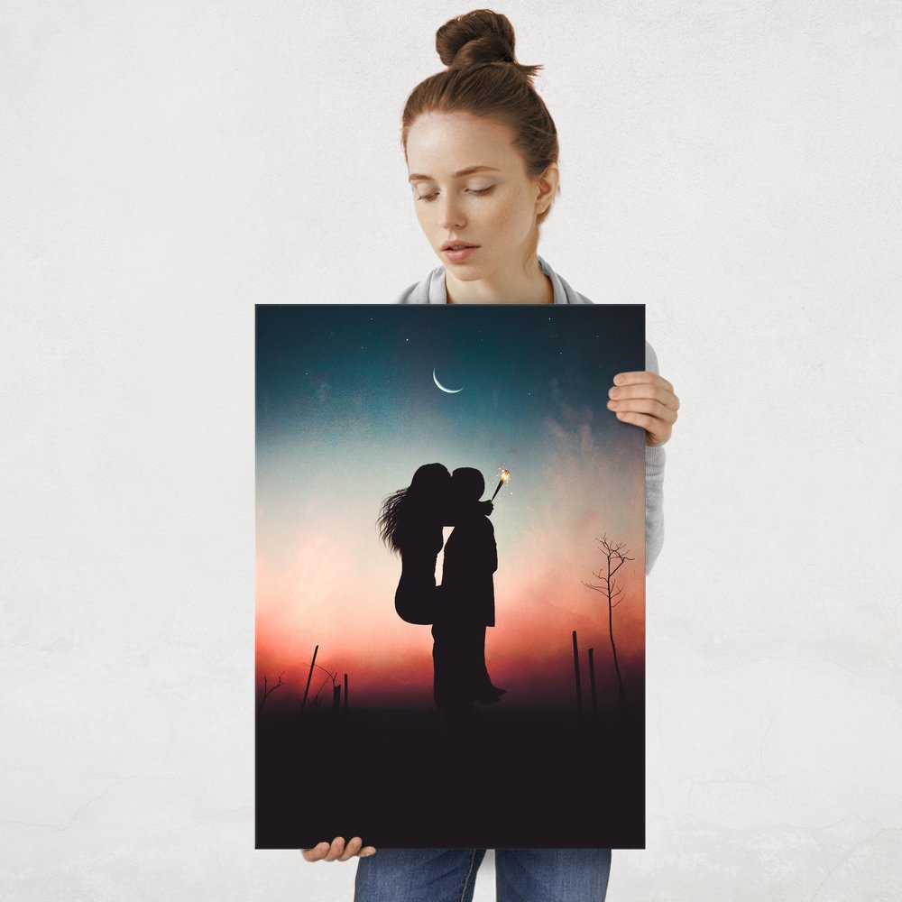 Plakat metalowy miłość nocą L