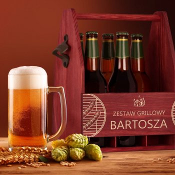 Nosidło drewniane na piwo z otwieraczem i grawerem dla imprezowicza na imieniny