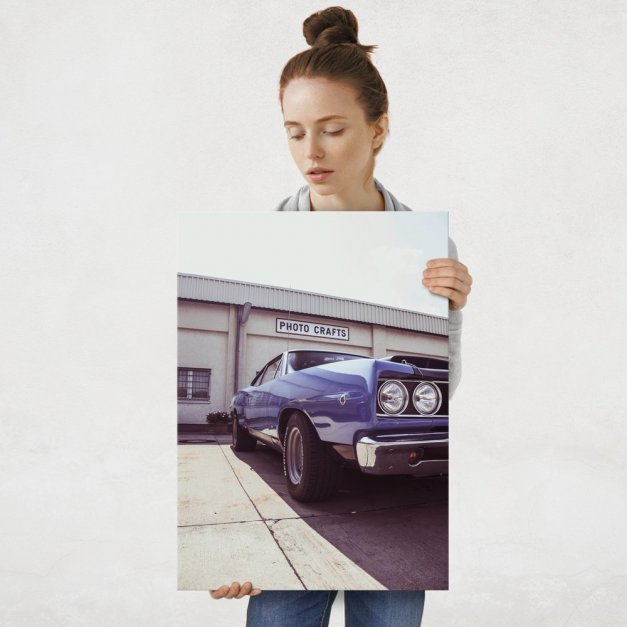 Plakat metalowy niebieski Muscle car L