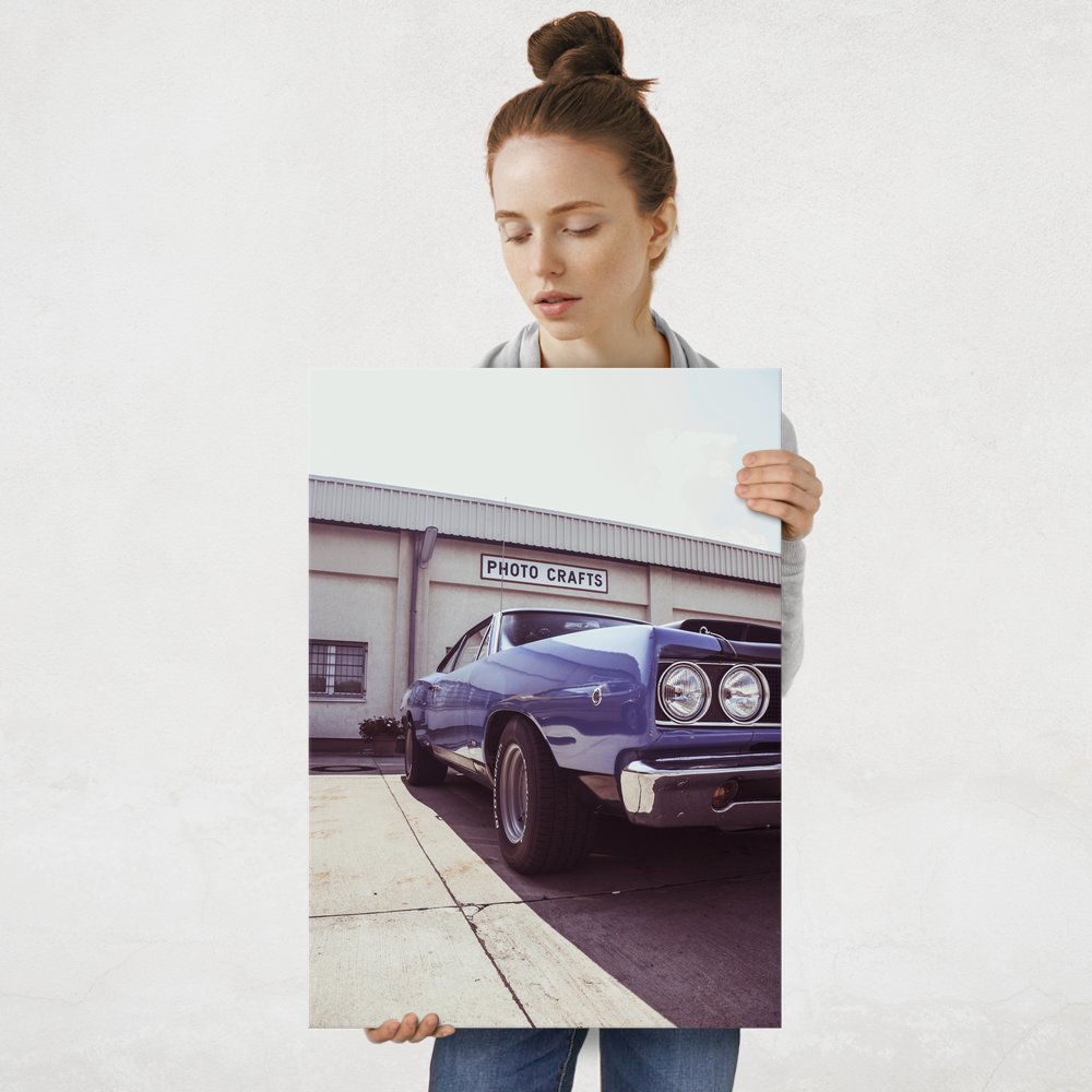 Plakat metalowy niebieski Muscle car L