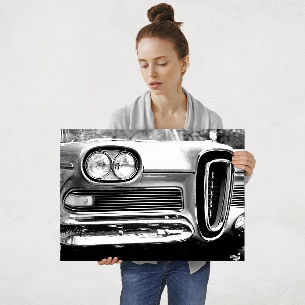 Plakat metalowy czarno-biały Edsel L