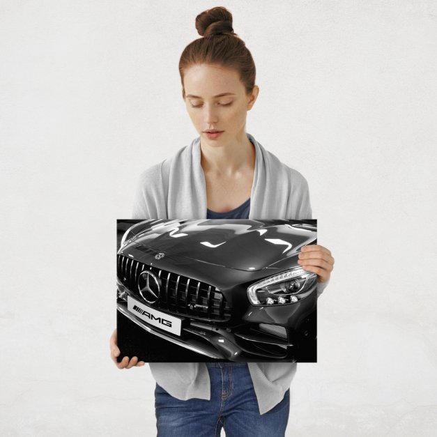 Plakat metalowy czarno-biały Mercedes AMG M