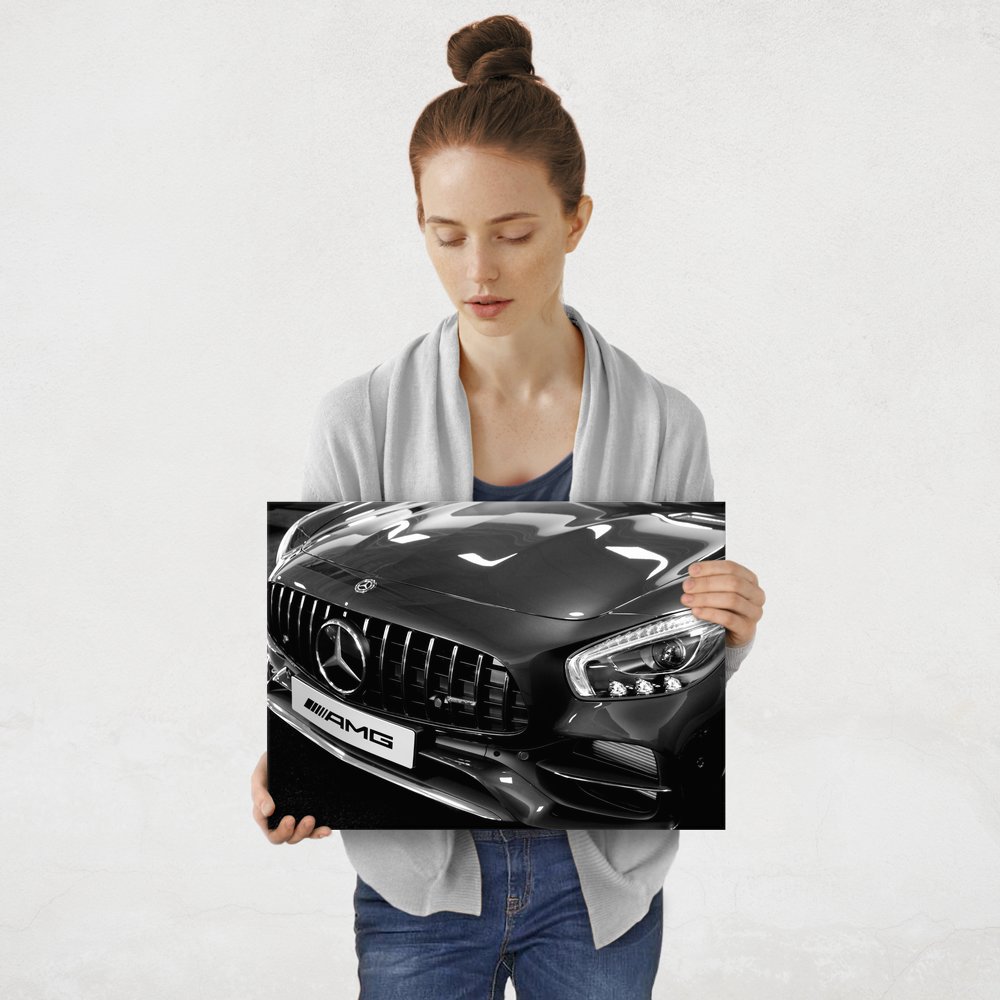 Plakat metalowy czarno-biały Mercedes AMG M