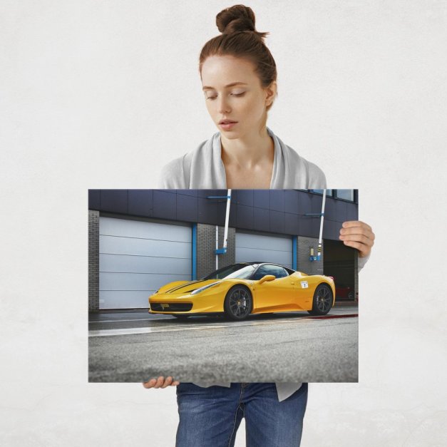 Plakat metalowy żółte Ferrari L