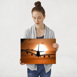 Plakat metalowy samolot na tle zachodzie słońca M
