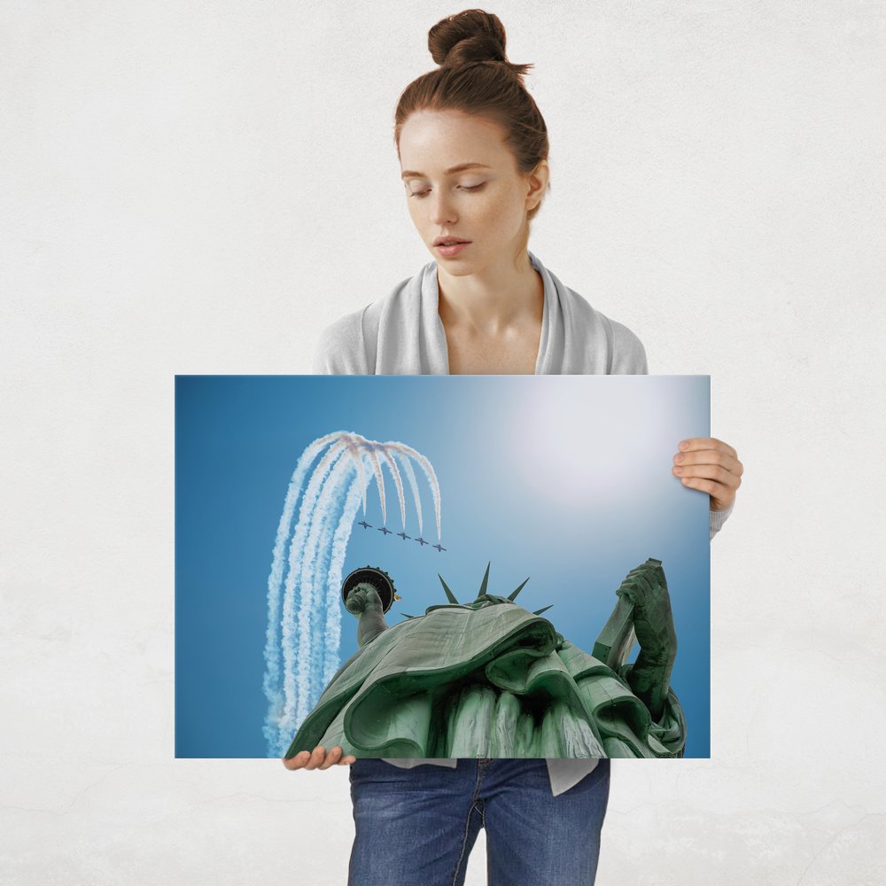 Plakat metalowy odrzutowce przy statule wolności L