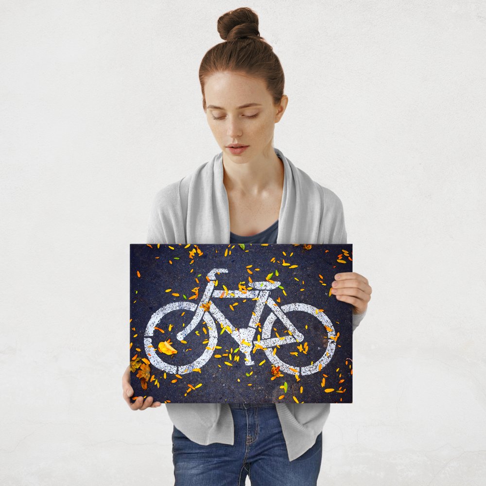 Plakat metalowy droga rowerowa jesienią M