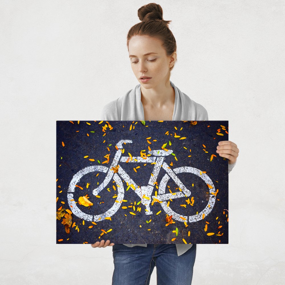 Plakat metalowy droga rowerowa jesienią L