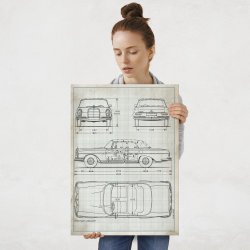 Plakat metalowy projekt samochodu Mercedes W111 coupe na papierze w kratke L