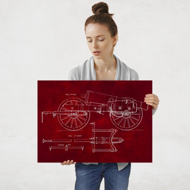 Plakat metalowy czerwony projekt armaty L