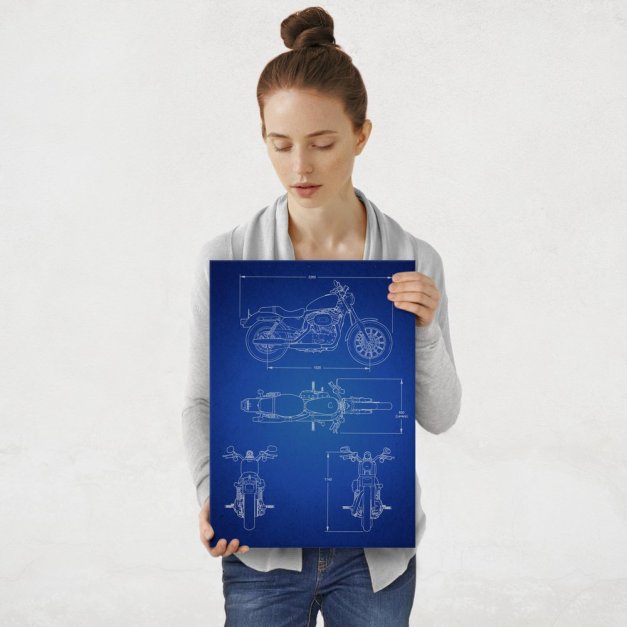 Plakat metalowy granatowy projekt motoru szosowego M