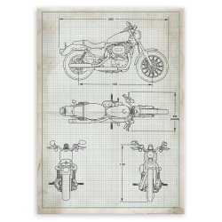Plakat metalowy projekt motoru szosowego na papierze w kratce M