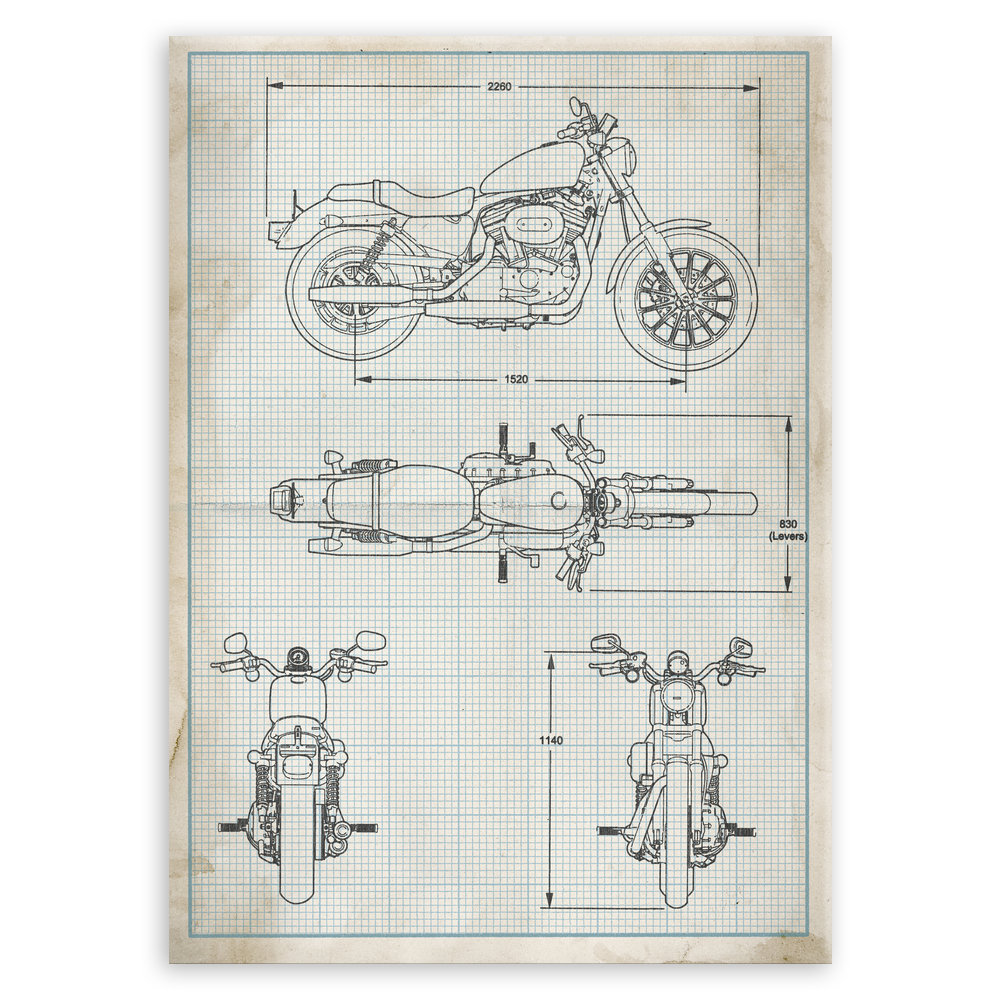 Plakat metalowy projekt motoru szosowego na papierze w kratce L