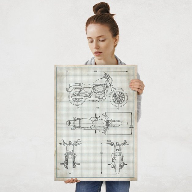 Plakat metalowy projekt motoru szosowego na papierze w kratce L