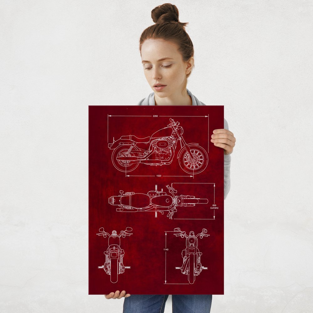 Plakat metalowy czerwony projekt motoru szosowego L