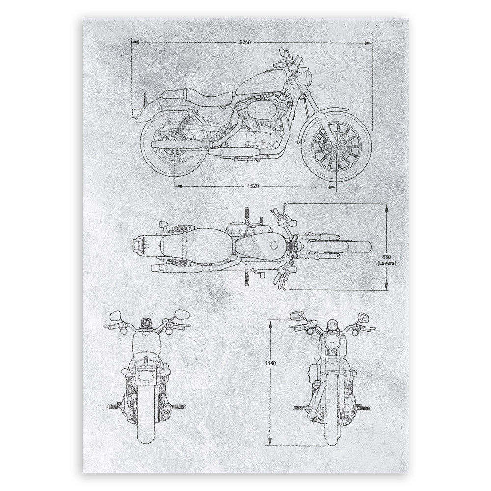 Plakat metalowy szary projekt motoru szosowego M