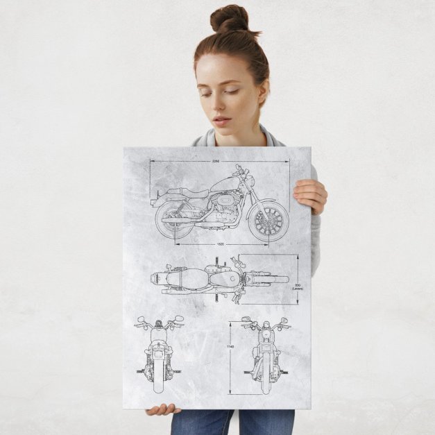 Plakat metalowy szary projekt motoru szosowego L