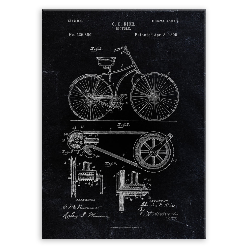 Plakat metalowy czarny projekt patentu rowera L