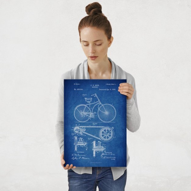 Plakat metalowy niebieski projekt patentu rowera M