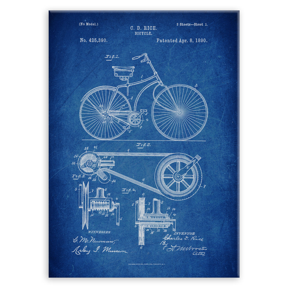 Plakat metalowy niebieski projekt patentu rowera L