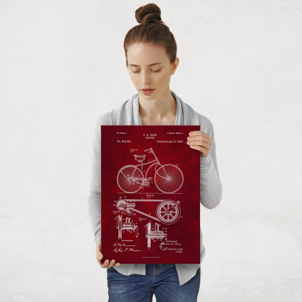 Plakat metalowy czerwony projekt patentu rowera M