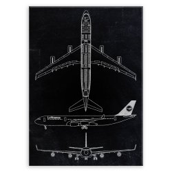 Plakat metalowy czarny projekt samolotu Lufthansa M