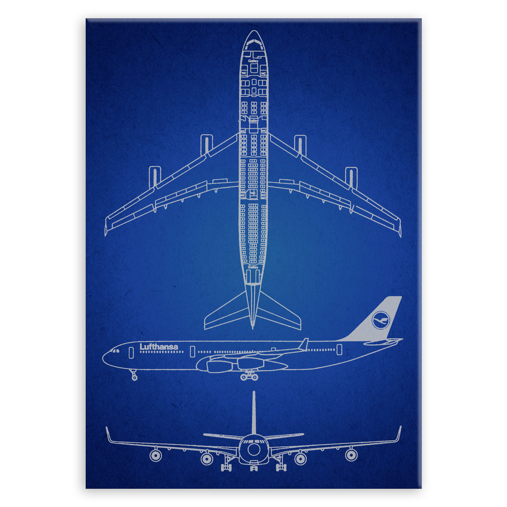 Plakat metalowy granatowy projekt samolotu Lufthansa M