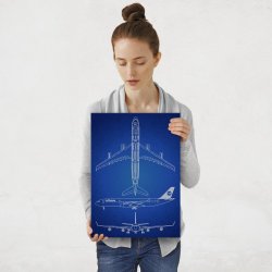 Plakat metalowy granatowy projekt samolotu Lufthansa M
