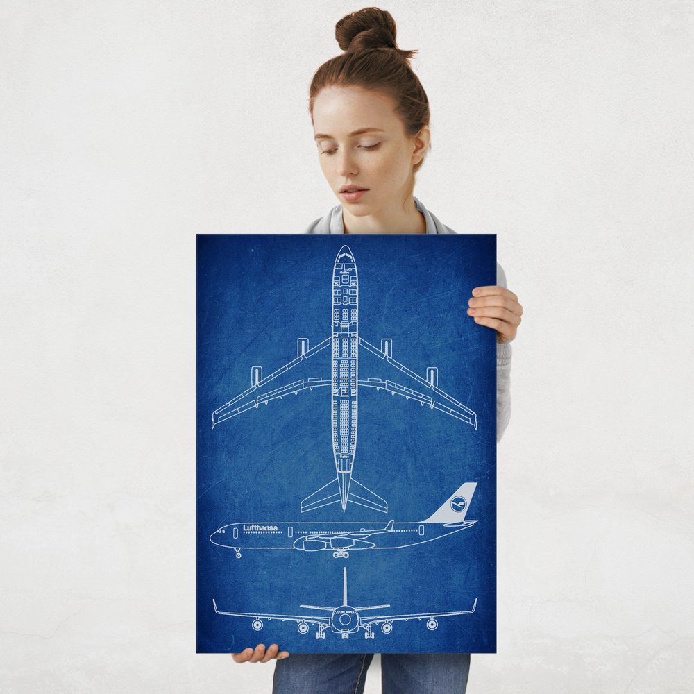 Plakat metalowy niebieski projekt samolotu Lufthansa L