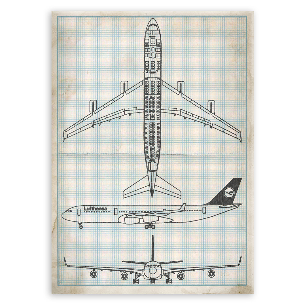 Plakat metalowy projekt samolotu Lufthansa na papierze w kratkę L
