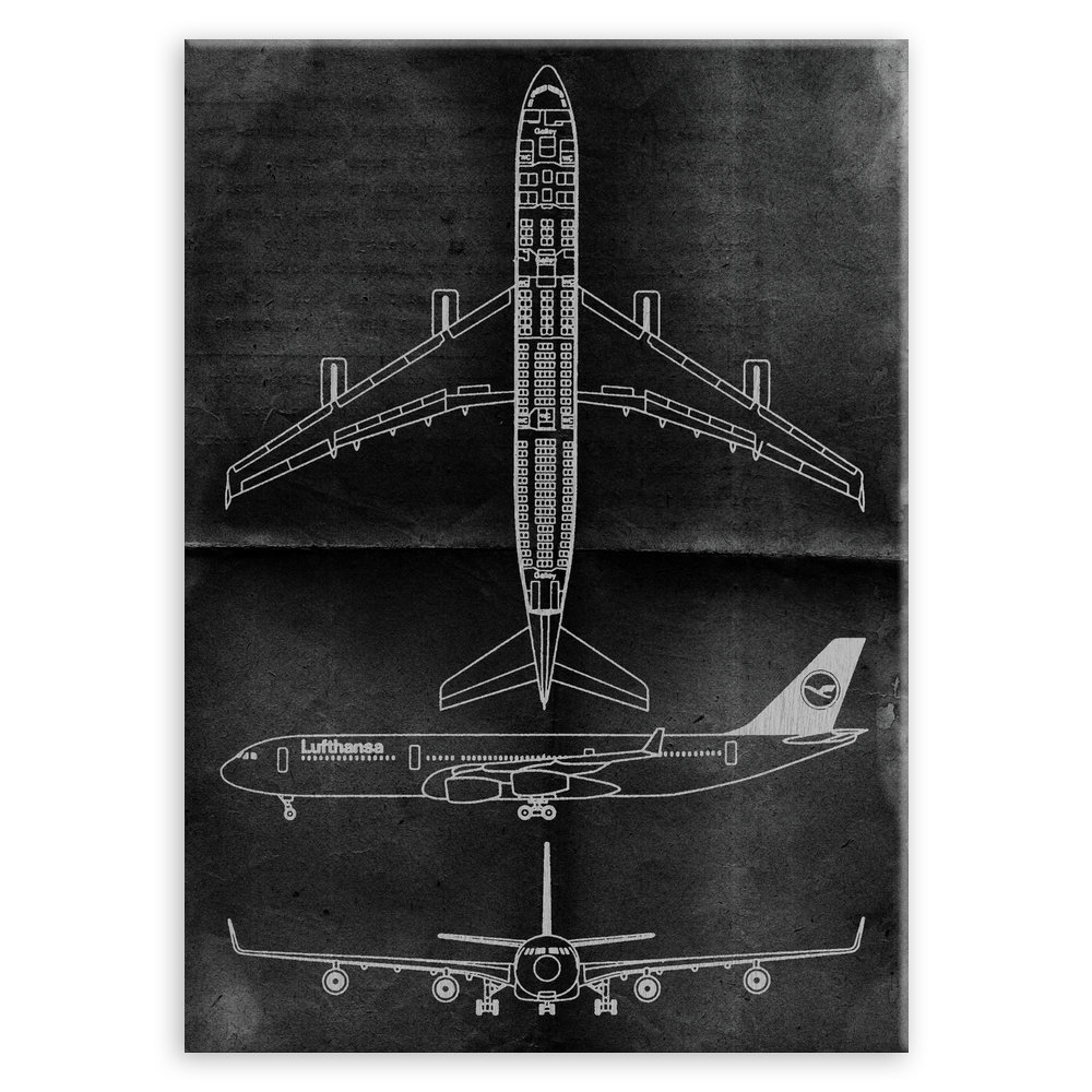 Plakat metalowy projekt samolotu Lufthansa na czarnym papierze M