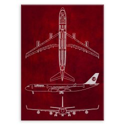 Plakat metalowy czerwony projekt samolotu Lufthansa L