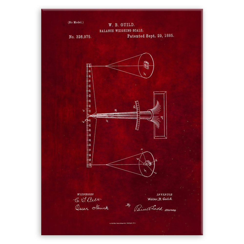 Plakat metalowy czerwony projekt patentu wagi L