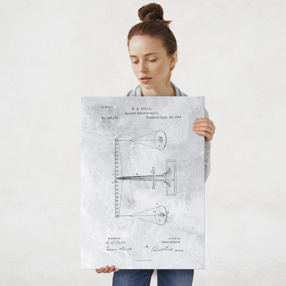 Plakat metalowy szary projekt patentu wagi L