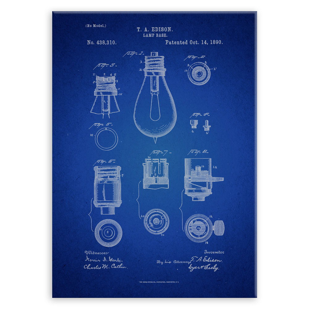 Plakat metalowy granatowy projekt patentu żarówki Edisona M