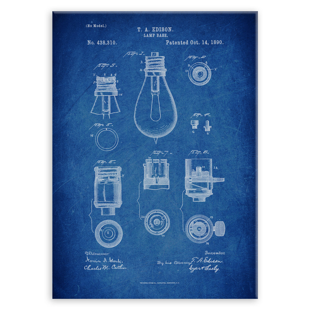 Plakat metalowy niebieski projekt patentu żarówki Edisona M