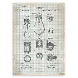 Plakat metalowy projekt patentu żarówki Edisona na papierze w kratkę M