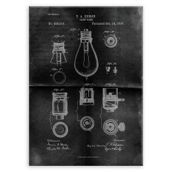 Plakat metalowy projekt patentu żarówki Edisona na czarnym papierze L