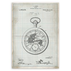 Plakat metalowy projekt patentu zegarka kieszonkowego na papierze w kratkę L