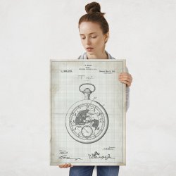 Plakat metalowy projekt patentu zegarka kieszonkowego na papierze w kratkę L