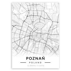 Plakat metalowy Mapa B&W Poznań L