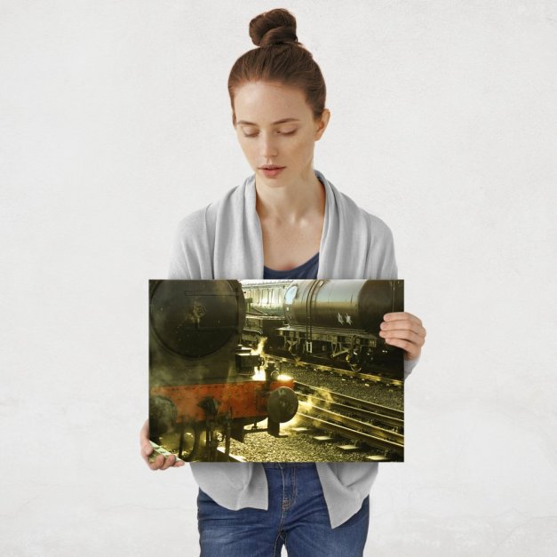 Plakat metalowy silnik starej lokomotywy M
