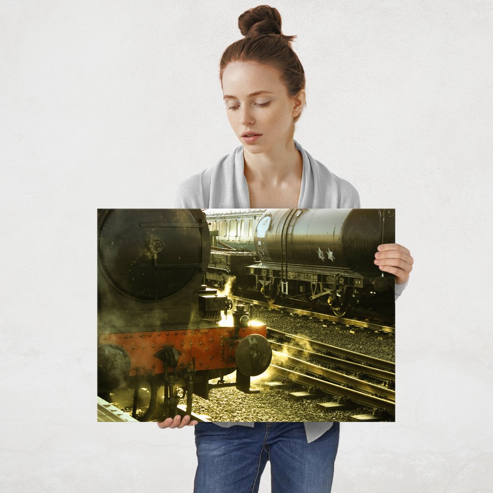 Plakat metalowy silnik starej lokomotywy L