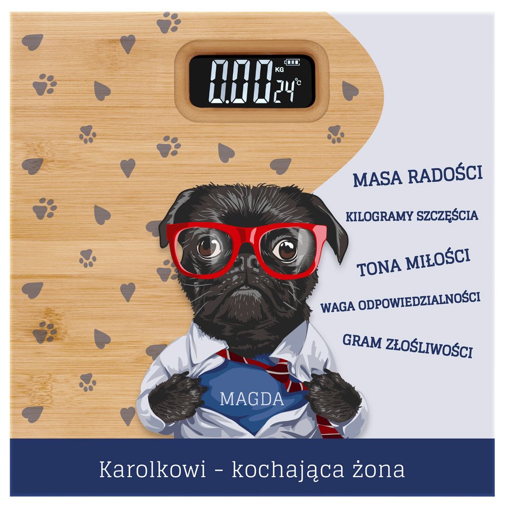 Waga bambusowa łazienkowa z nadrukiem dla męża