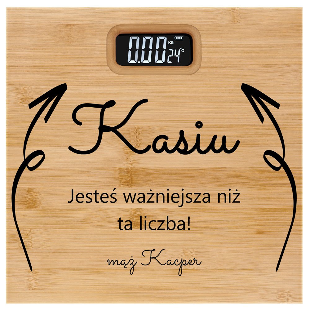 Waga bambusowa łazienkowa z nadrukiem dla żony
