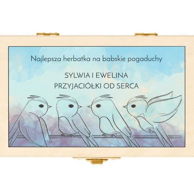 Herbata w drewnianej skrzyni z grawerem dla przyjaciółki