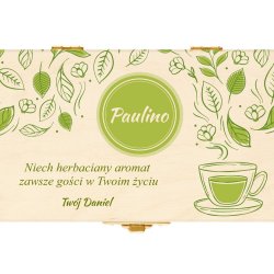 Herbata w drewnianej skrzyni z grawerem dla niej na imieniny