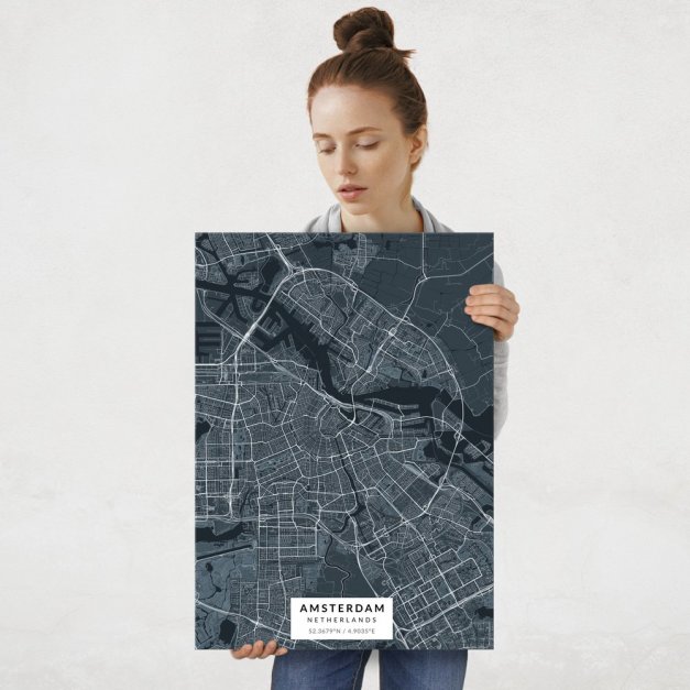 Plakat metalowy Mapa Navy  Amsterdam L