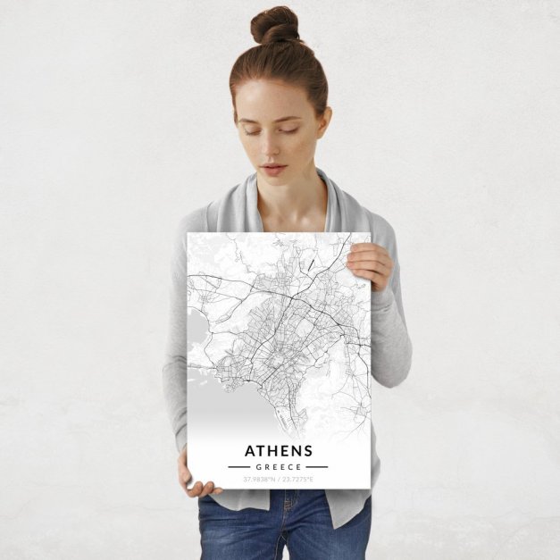 Plakat metalowy Mapa B&W Ateny M
