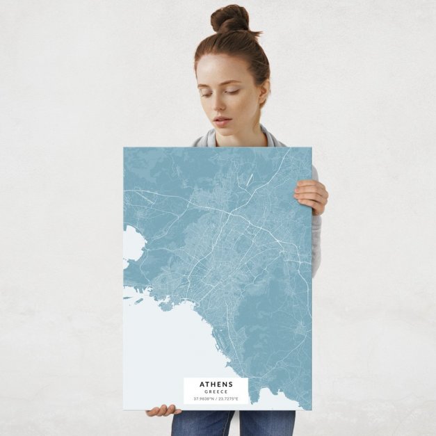 Plakat metalowy Mapa Lazur Ateny L